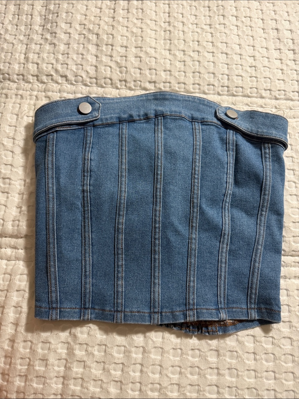Altar'd State Light Blue Denim Strapless Bustier Crop Top